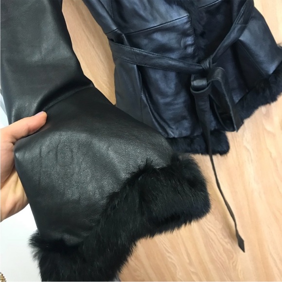 ✨🚨ISO🚨✨ Bebe black leather and fur coat with jagged asymmetrical hem - Picture 3 of 5